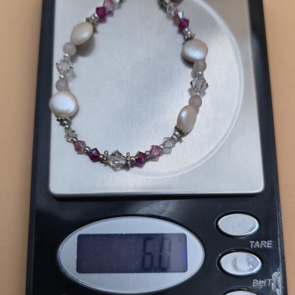 7+1 Inch Sterling Silver Pearl Breast Cancer Charm Bracelet B614 - Picture 6 of 6